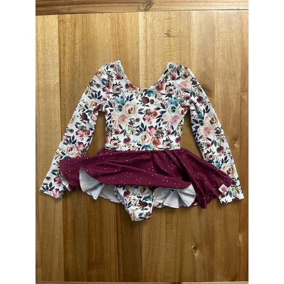 Cheeky Plum Girls Leotard Size 4 Floral Long Sleeve Dance Outfit - Picture 4 of 5